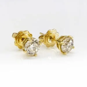 18K Yellow Gold Diamond Solitaire Stud Gold Earrings 1.00CT