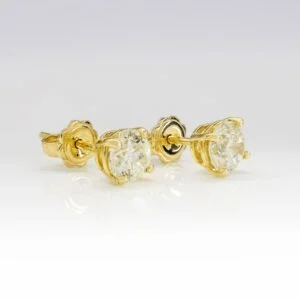 18K Yellow Gold Diamond Solitaire Stud Gold Earrings 1.00CT