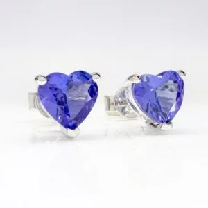 14K White Gold Heart Tanzanite Stud Earrings 3.27CT