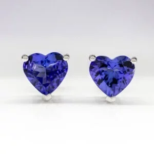 14K White Gold Heart Tanzanite Stud Earrings 3.27CT