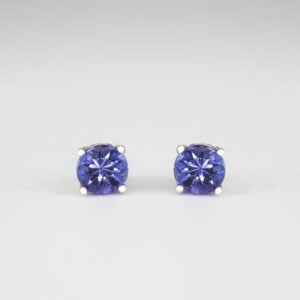 18K White Gold Tanzanite total 1.02 carat 4-claw set studio stud earrings