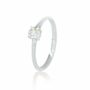 9K White Gold Ring Diamond Total 0.17 Carat 4-Claw Set Solitaire