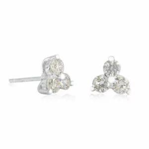 9K White Gold Diamond 4 Claw Triple diamond Earrings 0.54CT