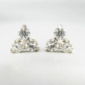 9K White Gold Diamond 4 Claw Triple diamond Earrings 0.54CT