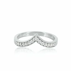 9K White Gold Diamond Total 0.1275Ct Pave Curved Half Eternity Ring