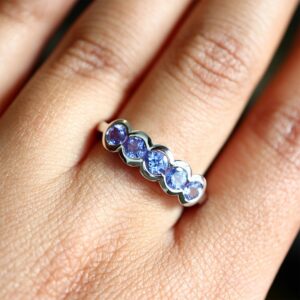 9K White Gold Tanzanite Total 0.9 Carat Tube Set Half Eternity 5 Stone Ring