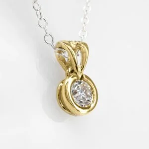 9K Yellow Gold Diamond Tube Solitaire Pendant 0.20CT