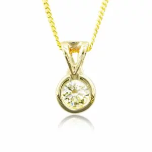 9K Yellow Gold Diamond Tube Solitaire Pendant 0.20CT