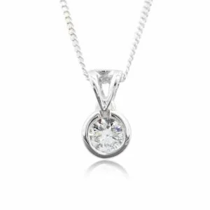 9K White Gold Diamond Tube Solitaire Pendant 0.20CT