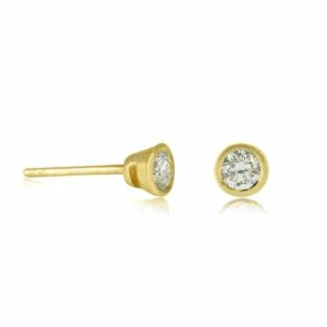 9K Yellow Gold Diamond Tube Stud Earrings 0.24CT