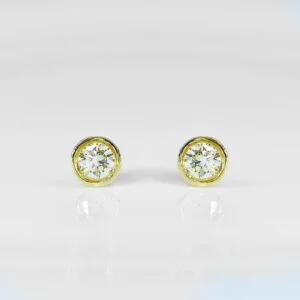 9K Yellow Gold Diamond Tube Stud Earrings 0.24CT