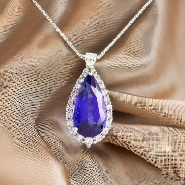 18K White Gold Pear-Shaped Tanzanite and Diamond Pendant - Image 2