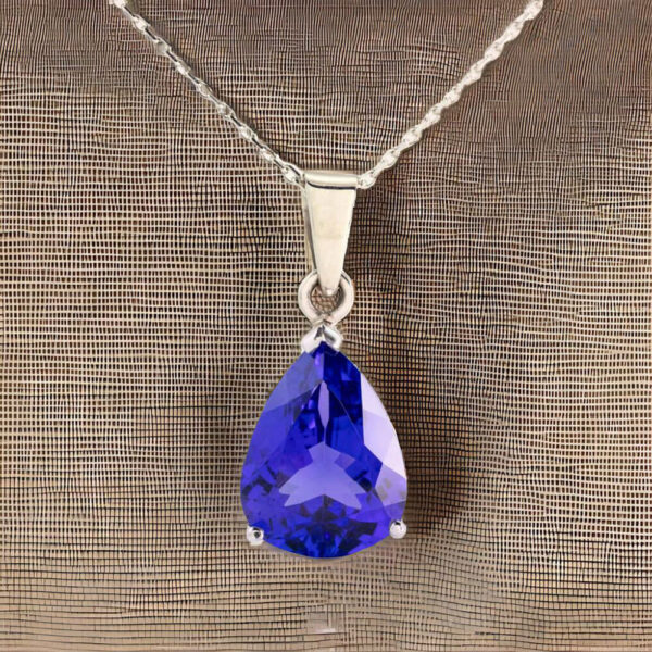 18K White Gold Solitaire Pear-Shaped Tanzanite Neckpiece - Image 2