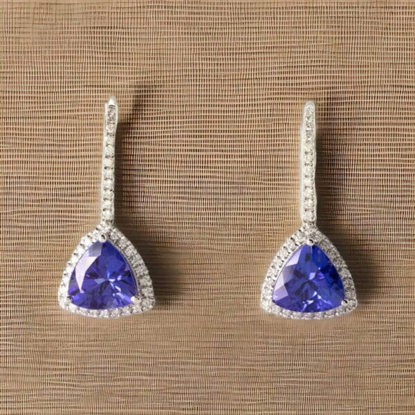 14K White Gold Tanzanite / Diamond Drop Earrings - Image 3