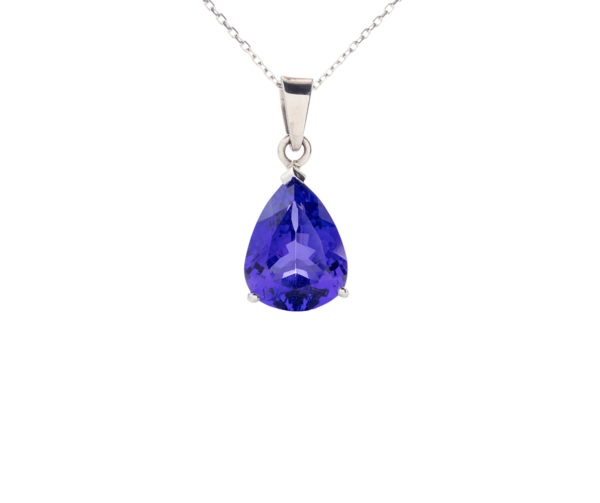 18K White Gold Solitaire Pear-Shaped Tanzanite Neckpiece