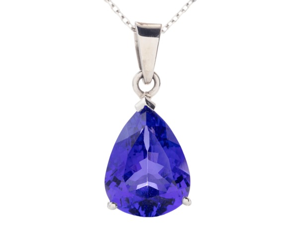 18K White Gold Solitaire Pear-Shaped Tanzanite Neckpiece - Image 3