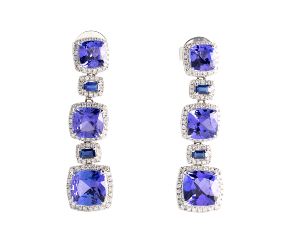 18K White Gold Tanzanite and 200 Diamond Drop Earrings