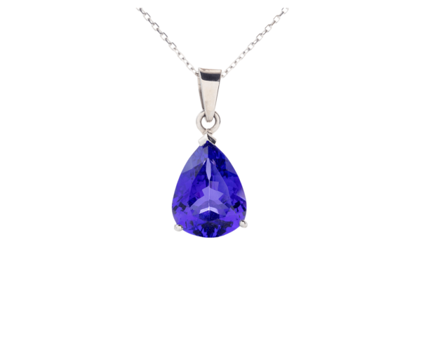 18K White Gold Solitaire Pear-Shaped Tanzanite Neckpiece - Image 4