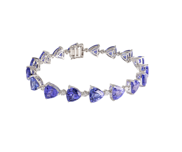 18K White Gold Tanzanite and 17 Diamond Tennis Bracelet