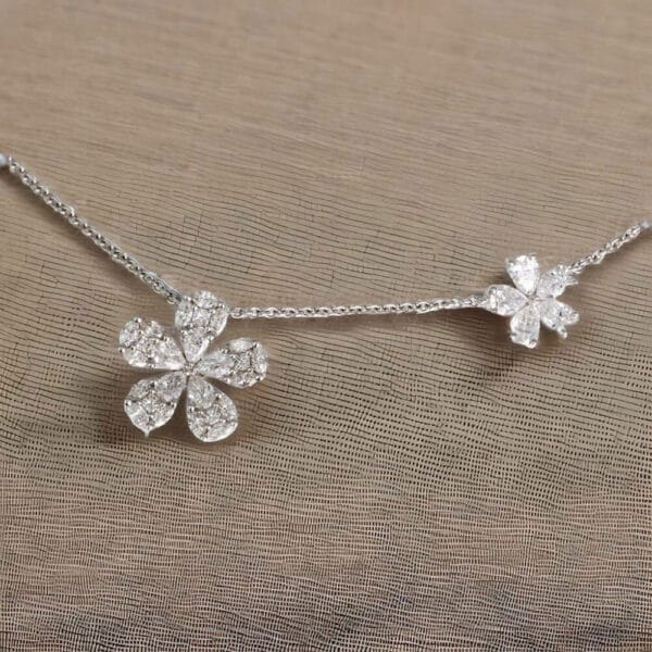 18K White Gold Diamond Flower Neck Piece - Image 2