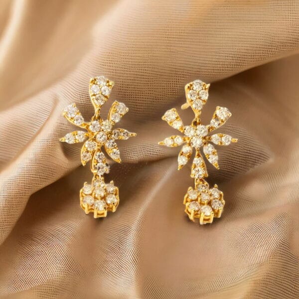 18K Yellow Gold Diamond Fancy Drop Earrings - Image 4