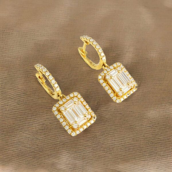 18K Yellow Gold Diamond Drop Earrings - Image 2