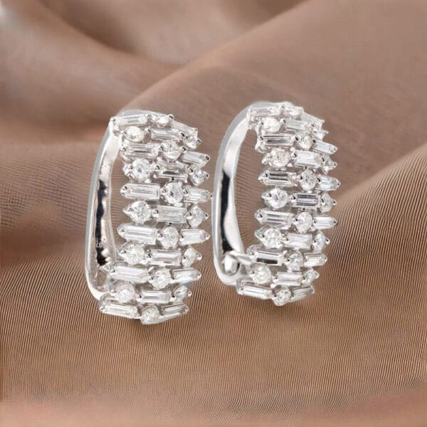 18K White Gold Baguette and Diamond Fancy Earrings - Image 2