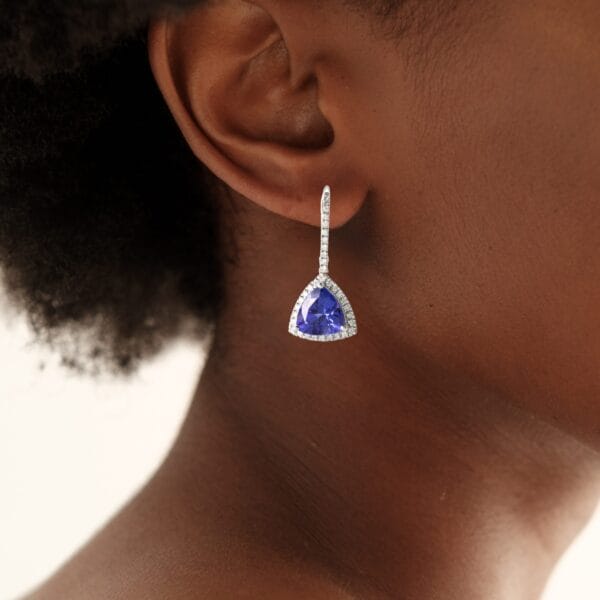 14K White Gold Tanzanite / Diamond Drop Earrings - Image 2